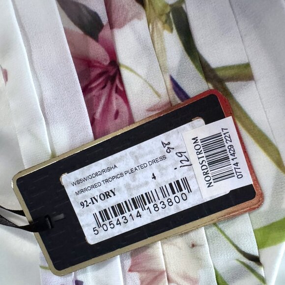NWT Ted Baker London Risha Mirrored Tropics Pleated Floral Dress Ivory Multi 4 - Picture 6 of 11